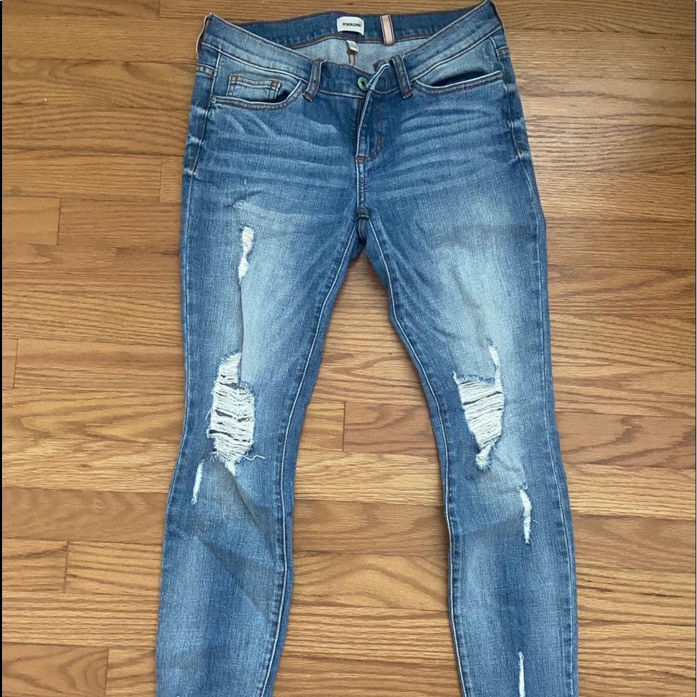 Slightly distressed low rise jeans